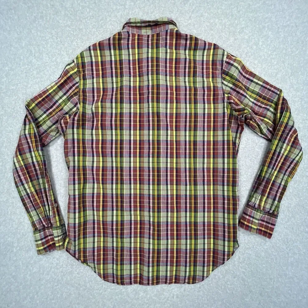 Vintage Polo Ralph Lauren RL Western Shirt Mens Medium M Plaid Metal Snap Cowboy